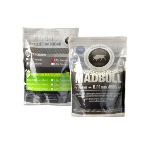 Munição Airsoft BBs MADBULL Perfect Precision 0.25g - 4000 BBs